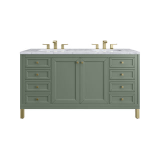 60 Inch Chicago Freestanding Vanity in Smokey Celadon / Carrara White Top