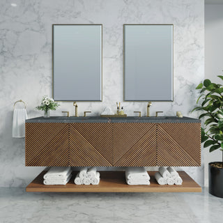 72 Inch Marcello Floating Vanity in Chestnut / Parisien Bleu Top