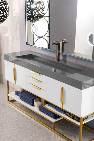 72.5 Inch Columbia Freestanding Vanity in Glossy White / Dusk Grey Glossy Top