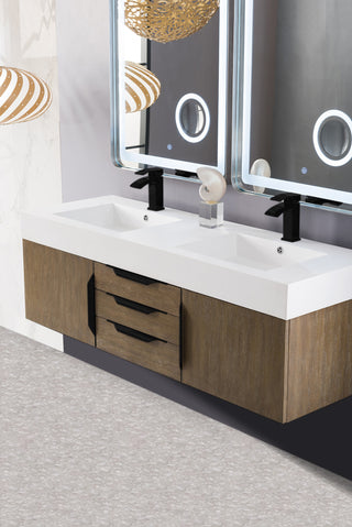 58.875 Inch Columbia Floating Vanity in Latte Oak / Glossy White Top