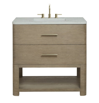 36 Inch Lucian Freestanding Vanity in Pebble Oak / Victorian Silver Top