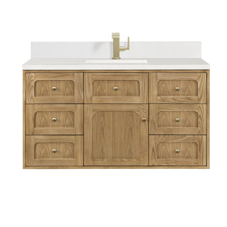48 Inch Laurent Dual Mount Vanity in Light Natural Oak / White Zeus Top