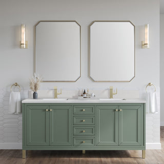 72 Inch Chicago Freestanding Vanity in Smokey Celadon / White Zeus Top