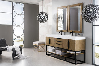 72.375 Inch Columbia Freestanding Vanity in Latte Oak / Glossy White Top