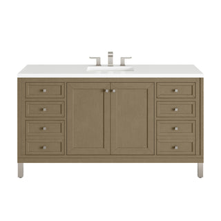 60 Inch Chicago Freestanding Vanity in Walnut Whisper / White Zeus Top