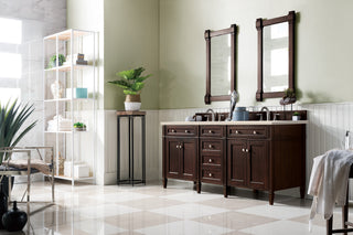 72 Inch Brittany Freestanding Vanity in Burnished Mahogany / Eternal Marfil Top