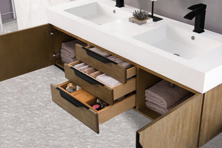 58.875 Inch Columbia Floating Vanity in Latte Oak / Glossy White Top