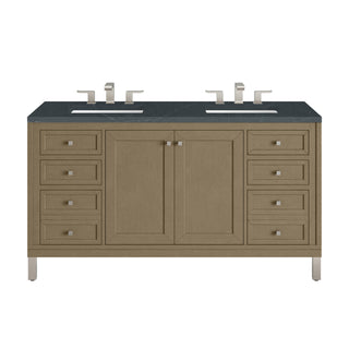 60 Inch Chicago Freestanding Vanity in Walnut Whisper / Charcoal Soapstone Top