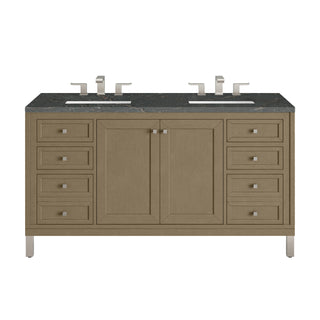 60 Inch Chicago Freestanding Vanity in Walnut Whisper / Parisien Bleu Top