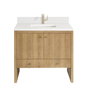 36 Inch Hudson Freestanding Vanity in Light Natural Oak / White Zeus Top