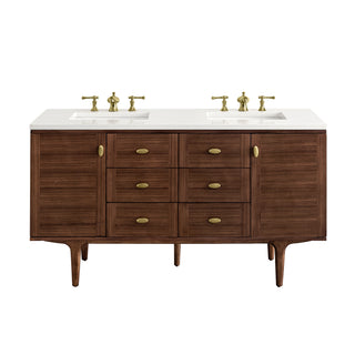 60 Inch Amberly Dual Mount Vanity in Mid-Century Walnut / White Zeus Top