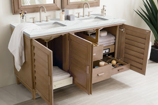 60 Inch Portland Freestanding Vanity in Whitewashed Walnut / Ethereal Noctis Top