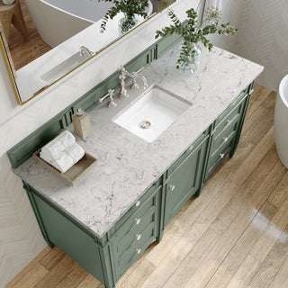 60 Inch Brittany Freestanding Vanity in Smokey Celadon / Eternal Jasmine Pearl Top