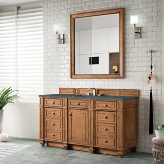 60 Inch Bristol Freestanding Vanity in Saddle Brown / Parisien Bleu Top