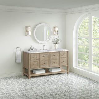 60 Inch Breckenridge Freestanding Vanity in Whitewashed Oak / Carrara White Top