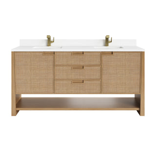 72 Inch Solene Freestanding Vanity in Seaside Oak / White Zeus Top