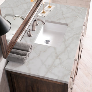 48 Inch Addison Freestanding Vanity in Mid-Century Acacia / Victorian Silver Top