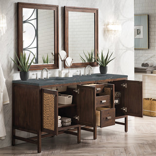 72 Inch Addison Freestanding Vanity in Mid-Century Acacia / Parisien Bleu Top