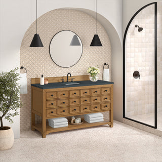 60 Inch Malibu Freestanding Vanity in Amber Birch / Charcoal Soapstone Top