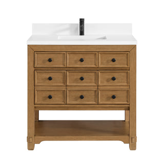 36 Inch Malibu Freestanding Vanity in Amber Birch / White Zeus Top