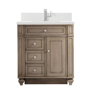 30 Inch Bristol Freestanding Vanity in Whitewashed Walnut / White Zeus Top