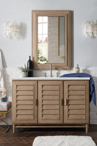 48 Inch Portland Freestanding Vanity in Whitewashed Walnut / Ethereal Noctis Top