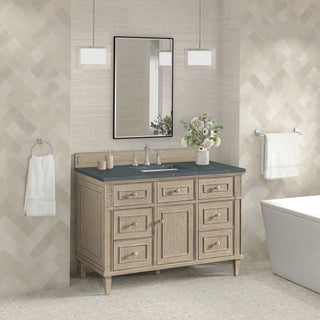 48 Inch Lorelai Freestanding Vanity in Whitewashed Oak / Parisien Bleu Top