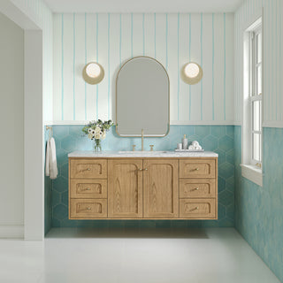 60 Inch Laurent Dual Mount Vanity in Light Natural Oak / Eternal Jasmine Pearl Top