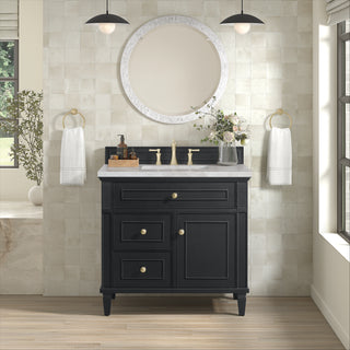 36 Inch Lorelai Freestanding Vanity in Black Onyx / Victorian Silver Top