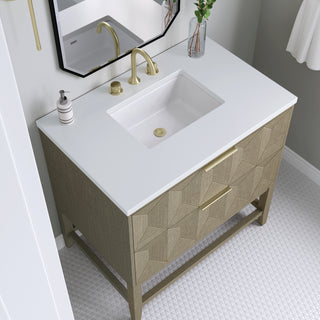 36 Inch Emmeline Freestanding Vanity in Pebble Oak / White Zeus Top