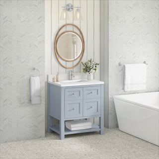 30 Inch Breckenridge Freestanding Vanity in Serenity Blue / White Zeus Top
