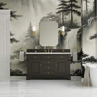 60 Inch Brookfield Freestanding Vanity in Black Onyx / Arctic Fall Top