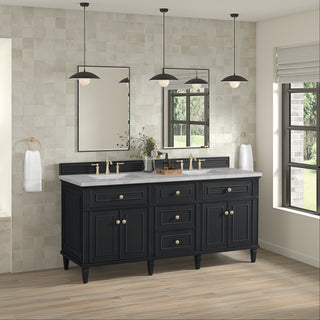 72 Inch Lorelai Freestanding Vanity in Black Onyx / Victorian Silver Top