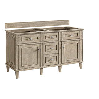 60 Inch Lorelai Freestanding Vanity in Whitewashed Oak / Eternal Jasmine Pearl Top