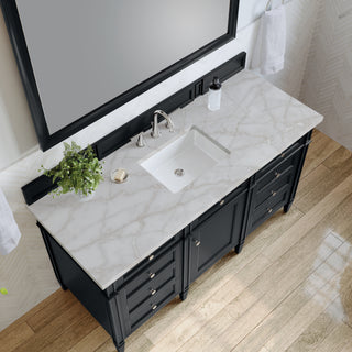 60 Inch Brittany Freestanding Vanity in Black Onyx / Victorian Silver Top