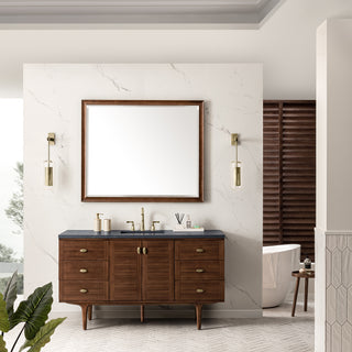 60 Inch Amberly Dual Mount Vanity in Mid-Century Walnut / Charcoal Soapstone Top