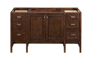 60 Inch Addison Freestanding Vanity in Mid-Century Acacia / Carrara White Top