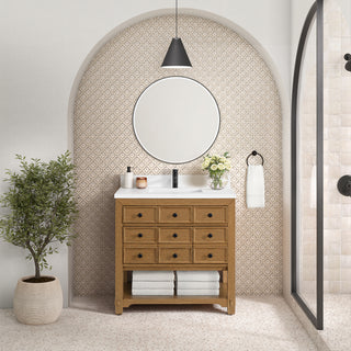 36 Inch Malibu Freestanding Vanity in Amber Birch / White Zeus Top