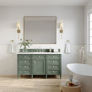 60 Inch Brittany Freestanding Vanity in Smokey Celadon / White Zeus Top