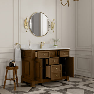 48 Inch Brookfield Freestanding Vanity in Honey Oak / White Zeus Top