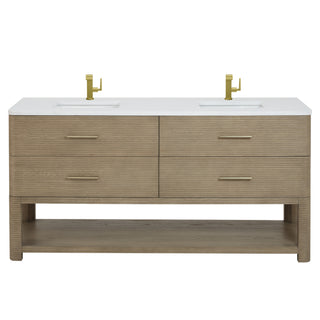 72 Inch Lucian Freestanding Vanity in Pebble Oak / White Zeus Top