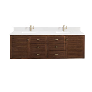 72 Inch Amberly Dual Mount Vanity in Mid-Century Walnut / White Zeus Top