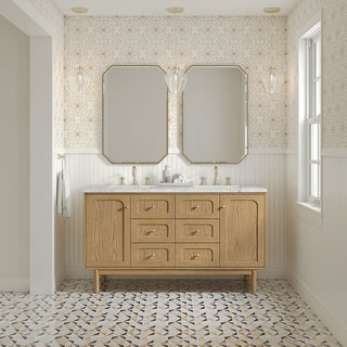 60 Inch Laurent Dual Mount Vanity in Light Natural Oak / Victorian Silver Top