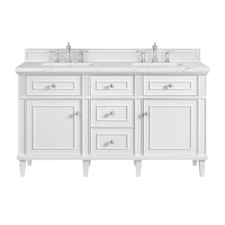 60 Inch Lorelai Freestanding Vanity in Bright White / Ethereal Noctis Top