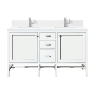 60 Inch Addison Freestanding Vanity in Glossy White / White Zeus Top