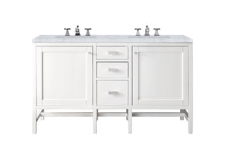 60 Inch Addison Freestanding Vanity in Glossy White / Carrara White Top