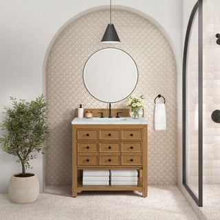 36 Inch Malibu Freestanding Vanity in Amber Birch / Ethereal Noctis Top