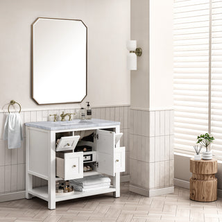 36 Inch Breckenridge Freestanding Vanity in Bright White / Carrara White Top