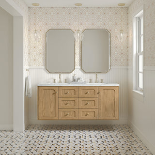60 Inch Laurent Dual Mount Vanity in Light Natural Oak / Ethereal Noctis Top