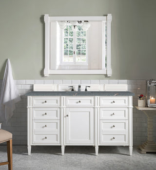 60 Inch Brittany Freestanding Vanity in Bright White / Parisien Bleu Top